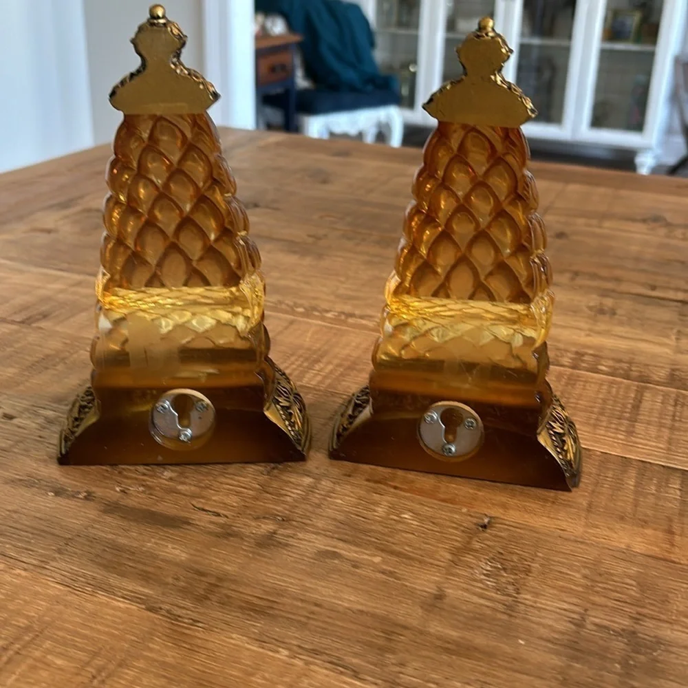 2 Vintage 1970s Amber Acrylic Sconces. Wall Mount | Curtains Rod Holders | MCM